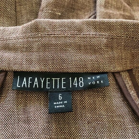 Lafayette 148 Tweedy Brown Linen Three Quarter Sleeve Jacket Career - Picture 8 of 14